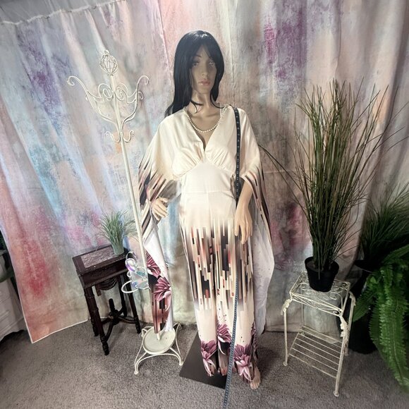 NWOT πShein Elegant Floral Print Cross Front V-Neckline Cloak Sleeves Jumpsuit - Picture 7 of 13